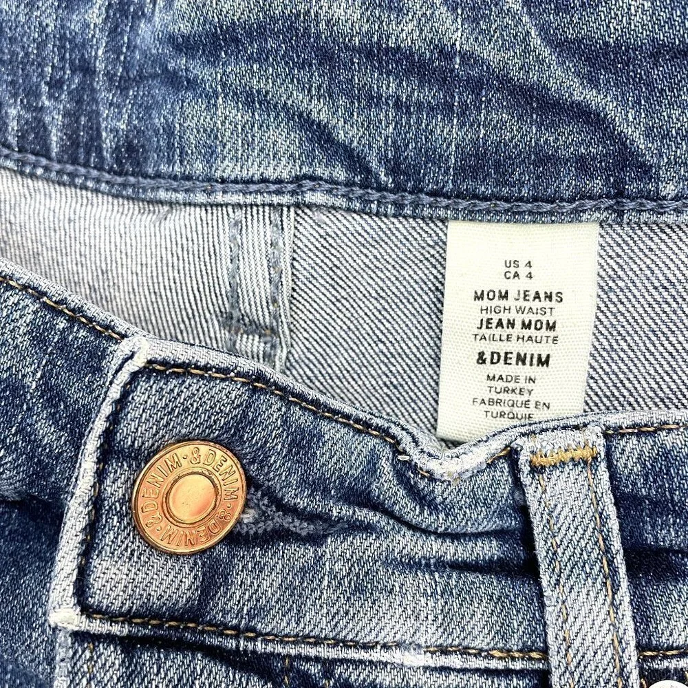 &Denim by H&M Womens Mom Jeans High Rise Button Fly Distressed size 4 length 30